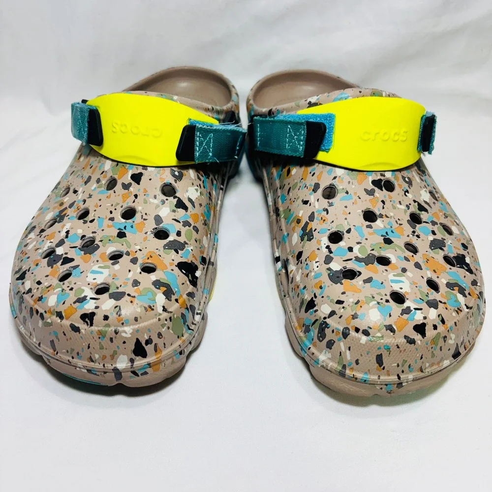 Crocs All-Terrain Clogs Speckled Terrazzo Teal Neon Yellow Sport Strap